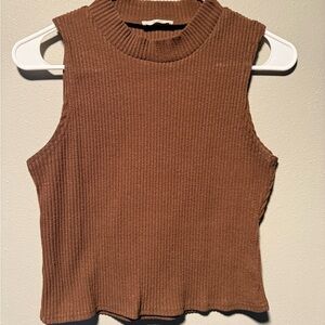 Brown Ribbed Sleeveless Top